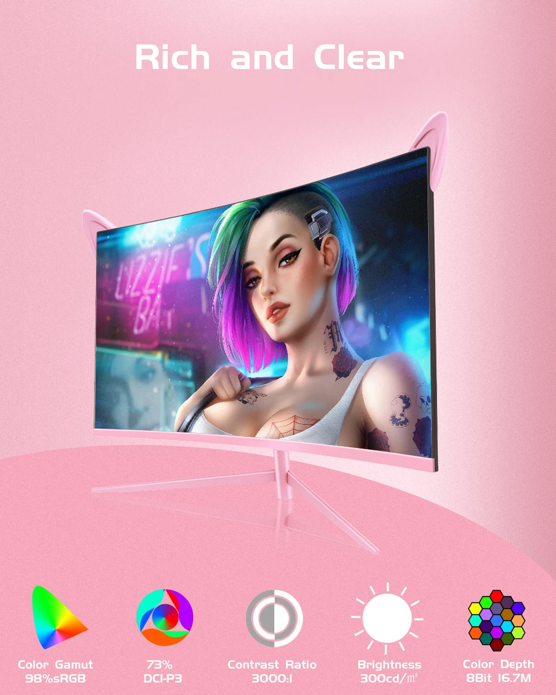 27" Curved QHD 165Hz Pink Gaming Monitor